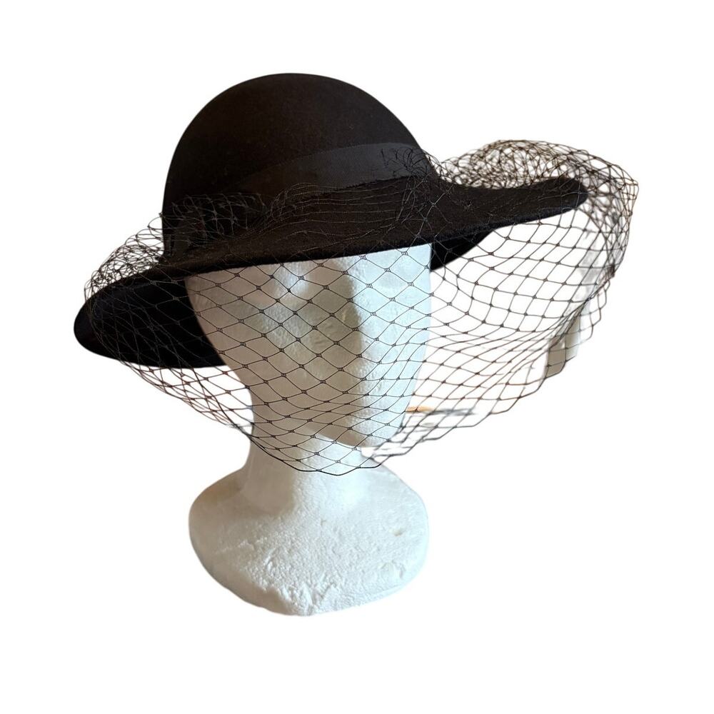 Vintage Arlin Women's Black 100% Wool Veiled Hat Bow Made USA NWT